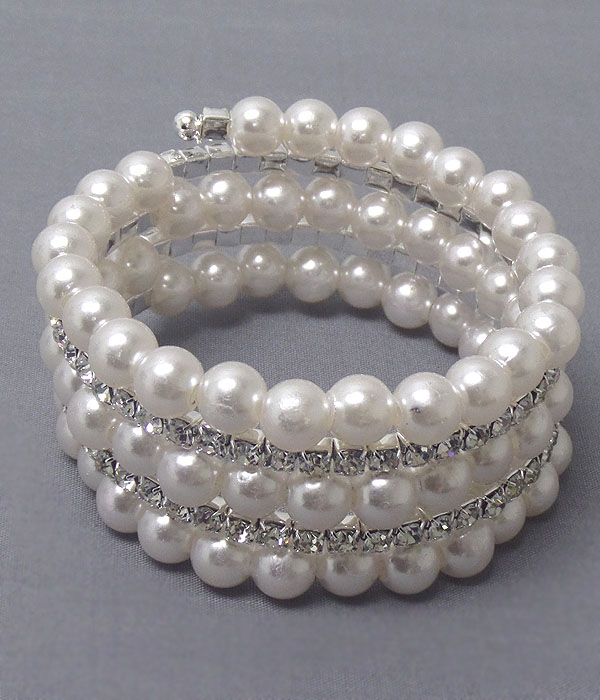 CRYSTAL AND PEARL LINK AND COILED STRETCH BRACELET