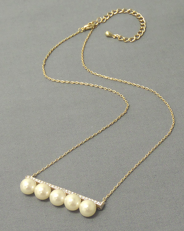 ELECTRO PLATING AND PEARL AND CRYSTAL BAR NECKLACE