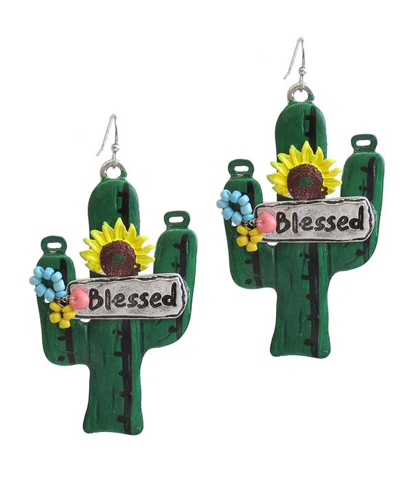 RELIGIOUS INSPIRATION CACTUS EARRING - BLESSED