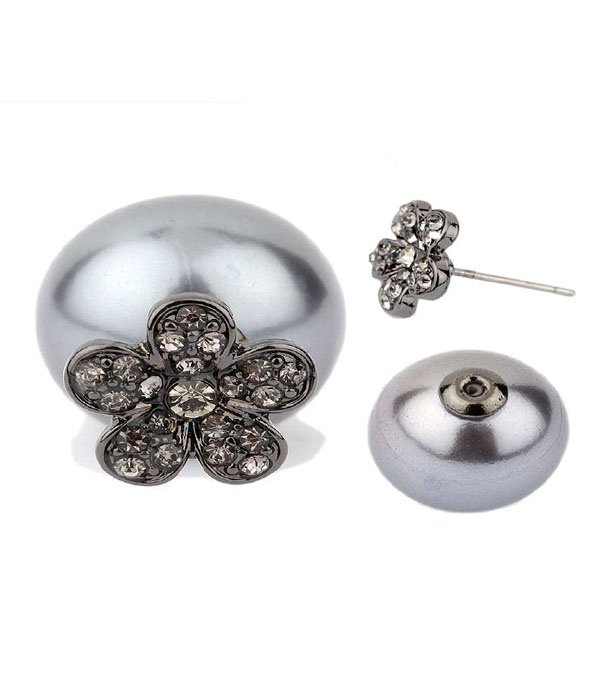 CRYSTAL FLOWER AND PEARL DOUBLE SIDED FRONT AND BACK EARRING