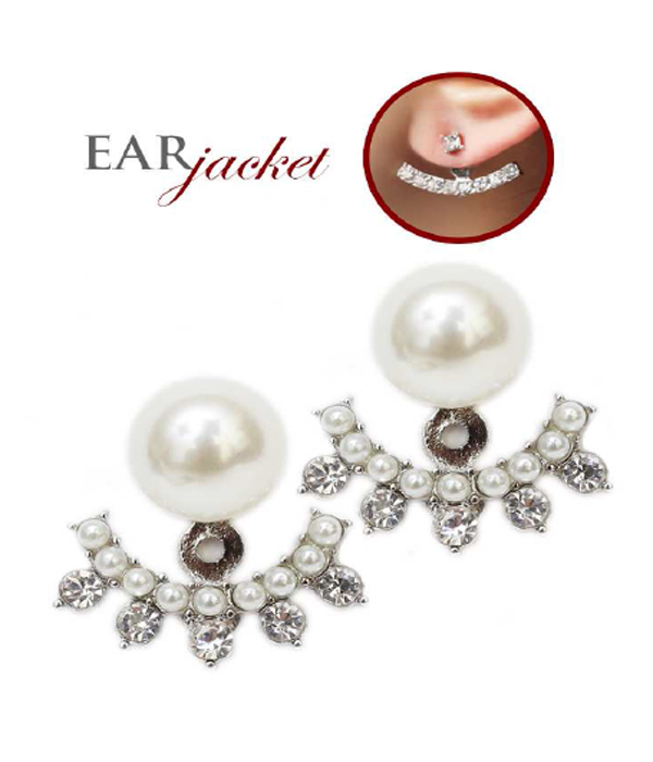 PEARL AND SPIKY STONE EAR JACKET EARRING