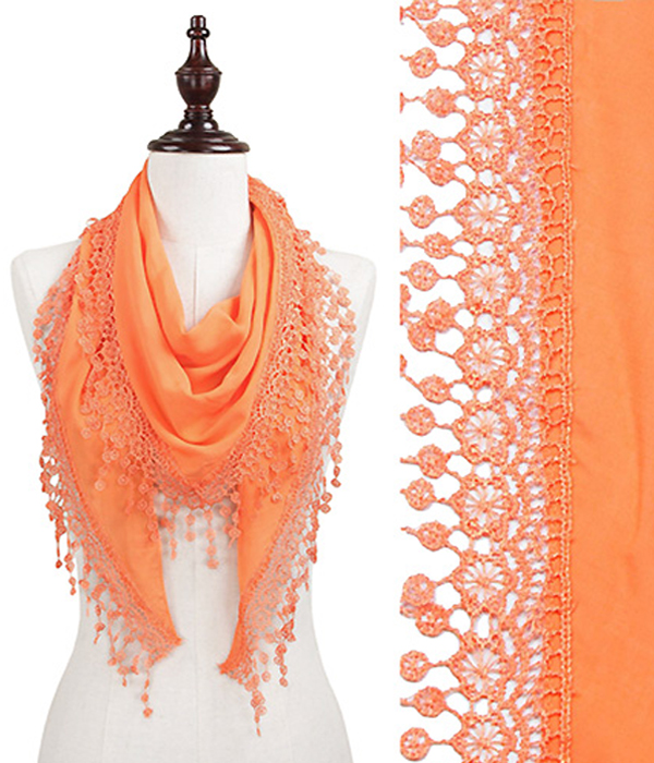 LACE TRIM TRIANGLE SCARF - 80% COTTON 20% POLYESTER