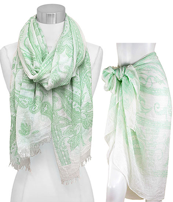 ANTIQUE PAISLEY PATTERN AND FRAYED EDGE SCARF - 100% VISCOSE