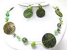 SEA SHELL DISK AND CHIP STONE AND MIXED BEADS NECKLACE EARRING SET