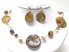 SEA SHELL DISK AND CHIP STONE AND MIXED BEADS NECKLACE EARRING SET