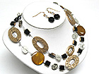 METAL DISK AND ACRYL BEADS LONG NECKLACE AND EARRING SET - Wholesale Jewelry