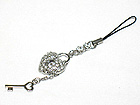 CRYSTAL DECO HEART SHAPE LOCK AND KEY CELLPHONE STRAP CHARM