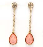 CRYSTAL METAL FIRE BALL DROP LONG CHAIN WITH TEAR DROP GLASS STONE EARRING