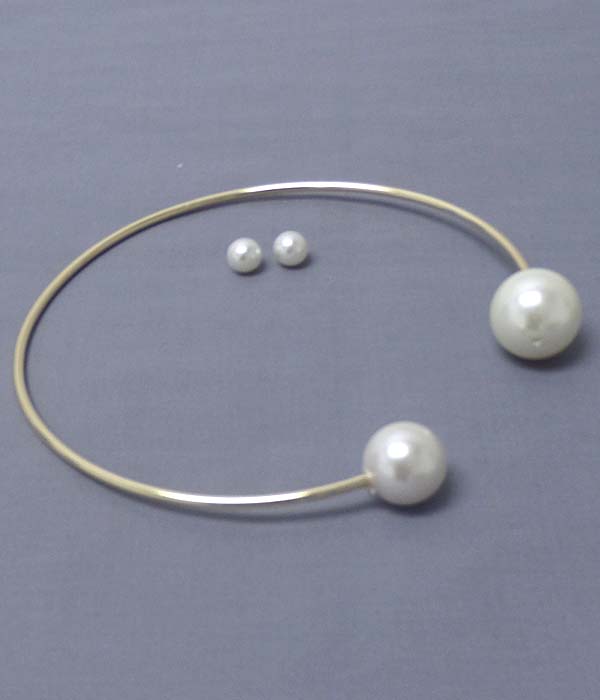 PEARL TIP WIRE CHOCKER NECKLACE EARRING SET