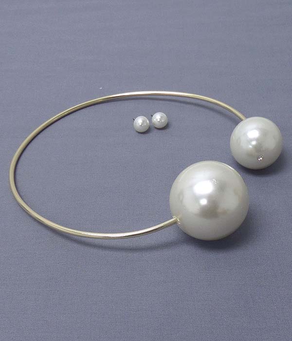 PEARL TIP WIRE CHOCKER NECKLACE EARRING SET