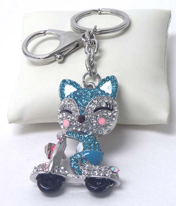 CRYSTAL CAT AND SCOOTER KEY CHAIN