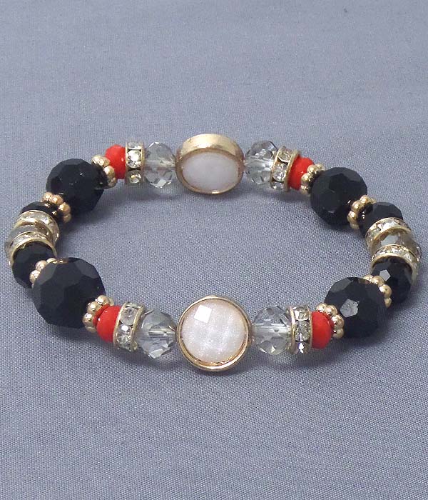 CRYSTAL RONDELLE AND MULTI ACRYLIC BALL STRETCH BRACELET