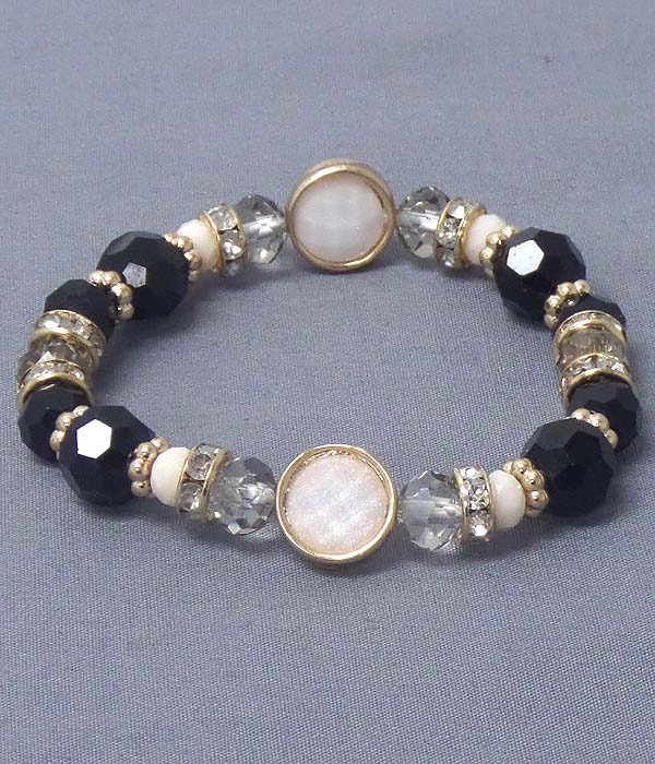 CRYSTAL RONDELLE AND MULTI ACRYLIC BALL STRETCH BRACELET