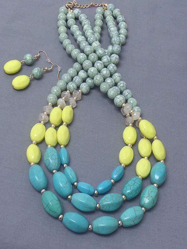 3 LAYERED TURQUOISE NECKLACE EARRING SET