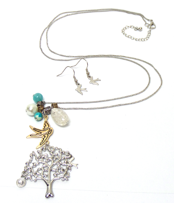 LIFE TREE WITH CHARMS METAL LONG NECKLACE SET