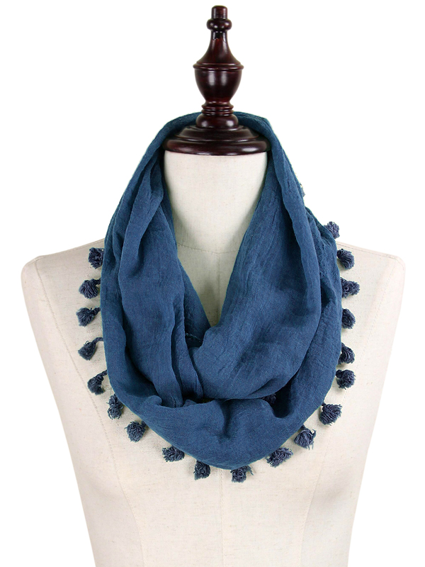 SOLID COLOR TASSEL INFINITY SCARF - 50% VISCOSE 50% POLYESTER