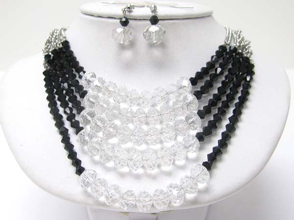 5 ROW CRYSTAL CUT FACET GLASS BEADS NECKLACE EARRING SET