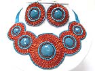 ACRYL STONE AND BEADS DECO FABRIC MESH BIB STYLE NECKLACE EARRING SET