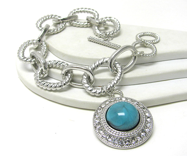 TURQUOISE AND CRYSTAL ROUND CHARM BRACELET