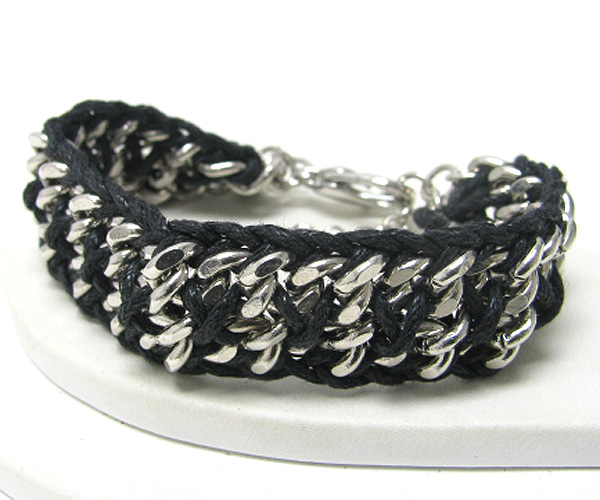 METAL CHAIN AND FABRIC CORD BRAIDED BRACELET  