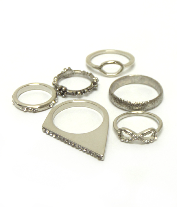 CRYSTAL MULTI STACKABLE RING COMBO SET OF 6