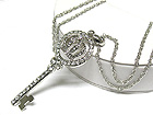 CRYSTAL LARGE CROWN STYLE KEY CHARM PENDANT NECKLACE - Wholesale Costume Jewelry