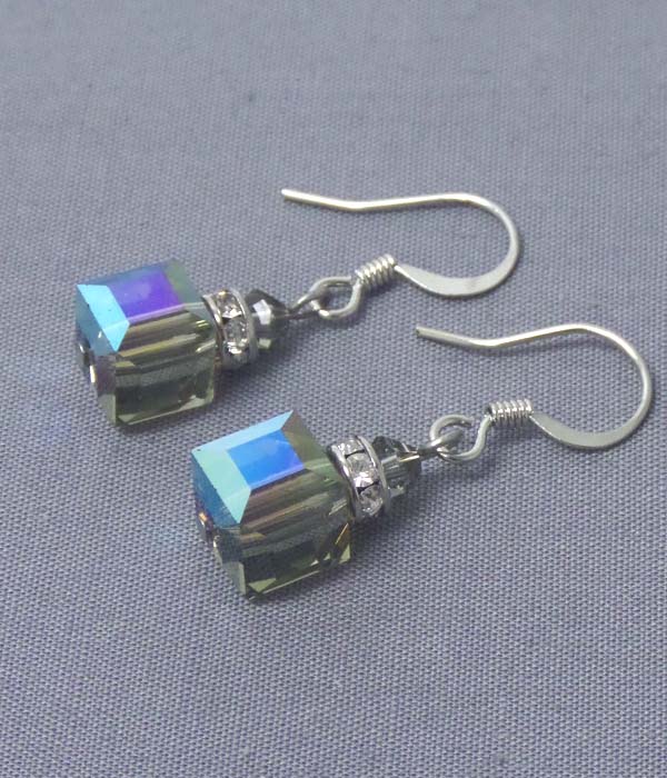 SQUARE SWAROVSKI CRYSTAL AND RONDELLE DROP EARRING - MADE IN USA