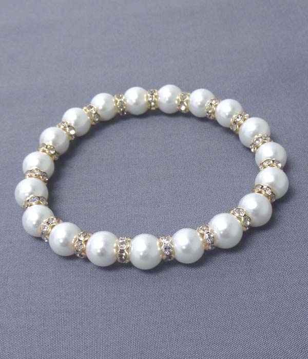 CRYSTAL RONDELLE AND PEARL STRETCH BRACELET