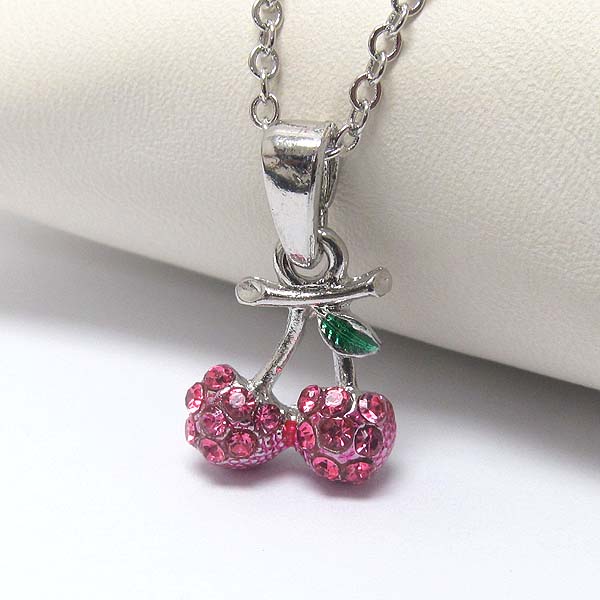 PREMIER ELECTRO PLATING CRYSTAL CHERRY PENDANT NECKLACE 