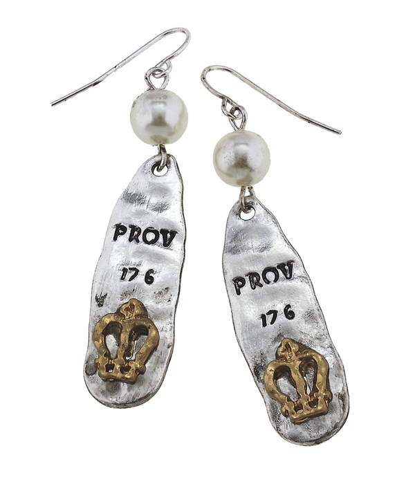 HANDMADE RELIGIOUS INSPIRATION PEARL AND CROSS EARRING - PROV 17:6