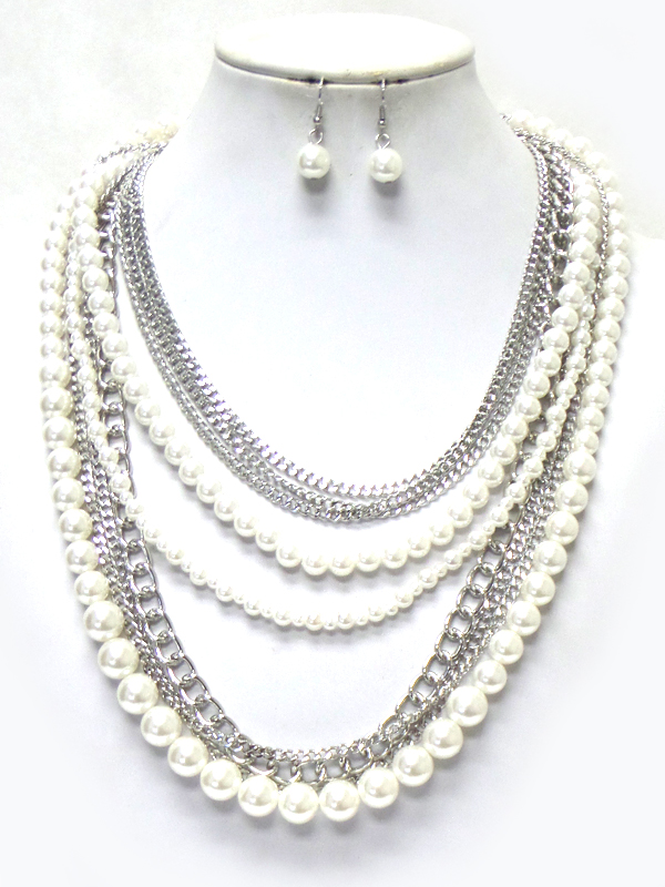 MULTI LAYER CHAIN AND PEARL NECKLACE SET