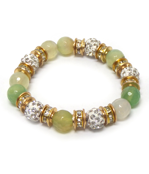 MULTI CRYSTALS AND BEADS LINK STRETCH BRACELET