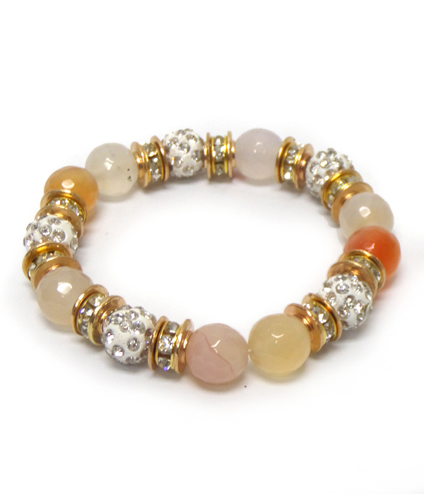MULTI CRYSTALS AND BEADS LINK STRETCH BRACELET 