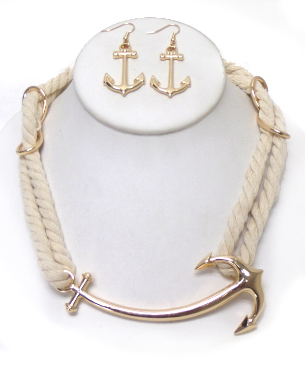 TWO LAYER ROPE WITH ANCHOR NECKLACE SET 
