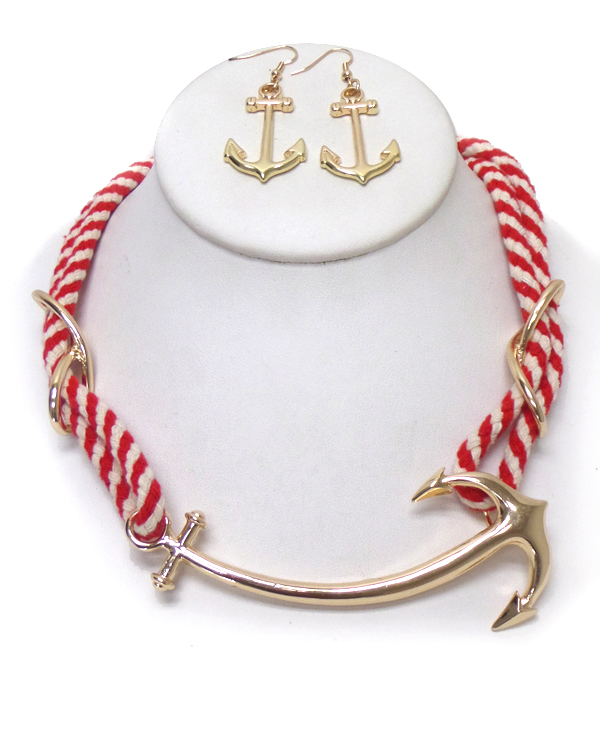 TWO LAYER ROPE WITH ANCHOR NECKLACE SET