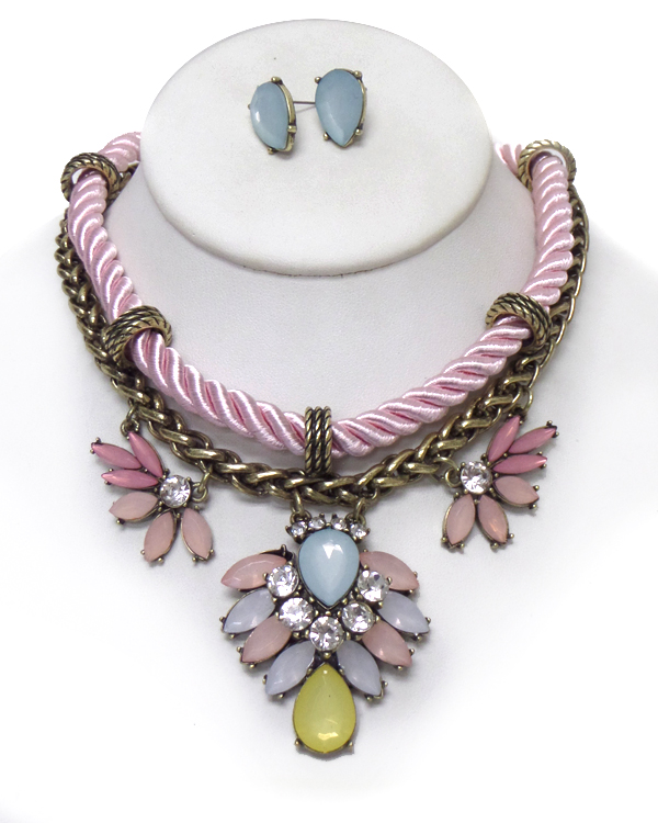 CRYSTAL FLOWER AND ROPE CHAIN NECKLACE SET