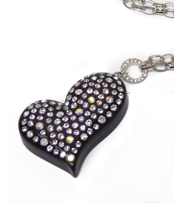 CRYSTAL PAVE ACRYLIC HEART PENDANT NECKLACE