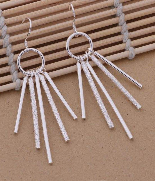 925 STERLING SILVER PLATED RING AND BAR DROP EARRING