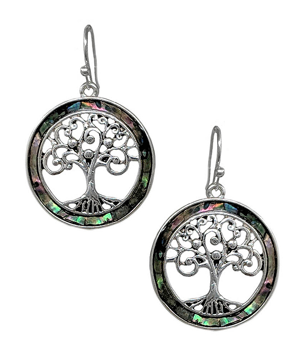 RELIGIOUS INSPIRATION ABALONE TREE OF LIFE EARRING