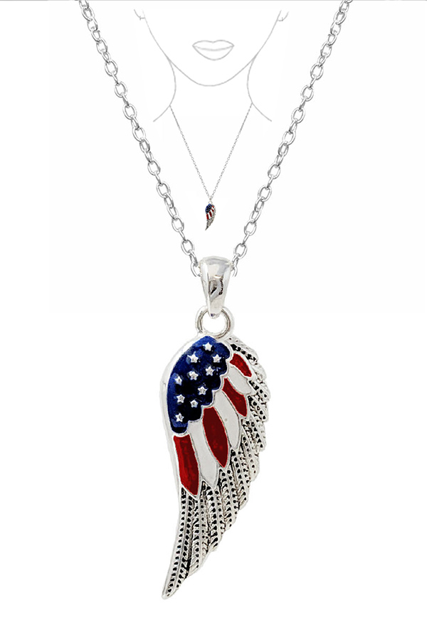 PATRIOTIC THEME AMERICAN FLAG ANGEL WING NECKLACE