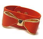 METAL LEATHER WITH RIBBON DESIGN BUTTON BRACELET
