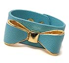 METAL LEATHER WITH RIBBON DESIGN BUTTON BRACELET