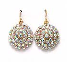 MULTI CRYSTAL ON PUFFY ROUND METAL STUD EARRING
