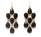 METAL  AND GLASS STONE TEAR DROP PATTERN DROP EARRING
