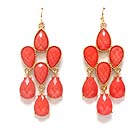 METAL  AND GLASS STONE TEAR DROP PATTERN DROP EARRING