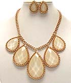 FIVE TEAR DROP GLASS STONE DROP CHAIN NECKLACE EARRING SET EARRING