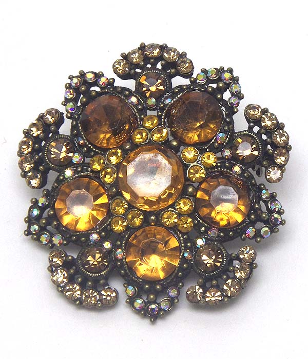 LUXURY CRYSTAL AND STONE FLOWER BROOCH