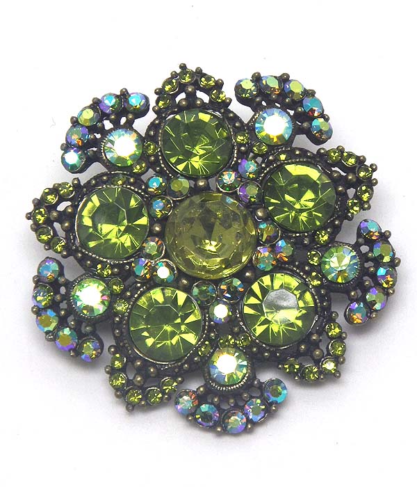 LUXURY CRYSTAL AND STONE FLOWER BROOCH