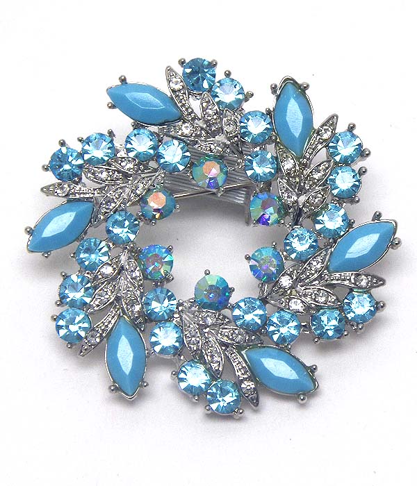 LUXURY CRYSTAL AND FACET ACRYLIC STONE WREATH BROOCH