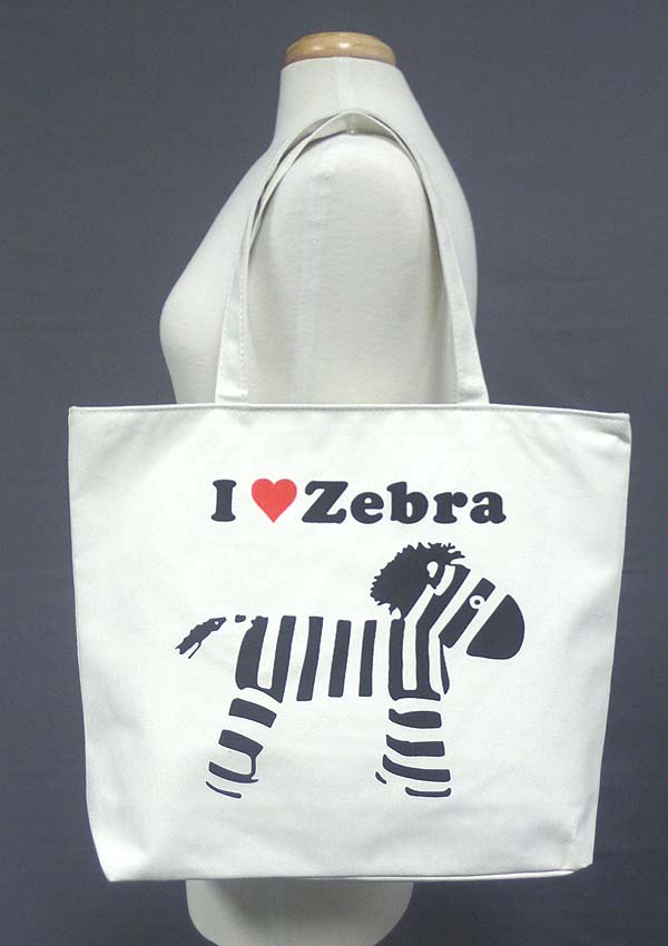 ZIPPER TOP CANVAS SHOULDER BAG - I LOVE ZEBRA